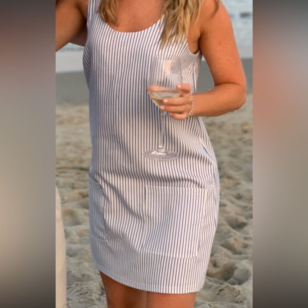 Blue and White Stripped A-Line Shift Dress with Pockets